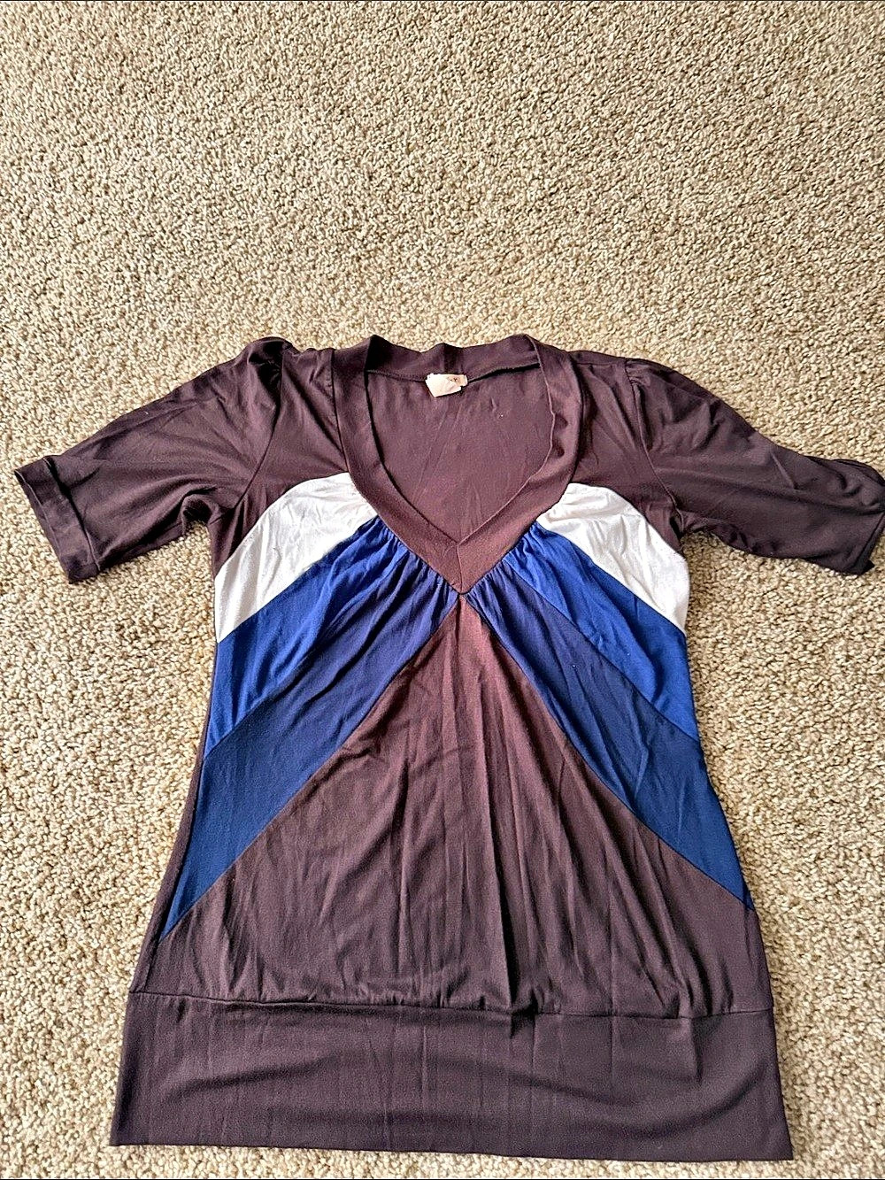 Studio Y Color Block Mini Dress in Brown & Blue Size Large